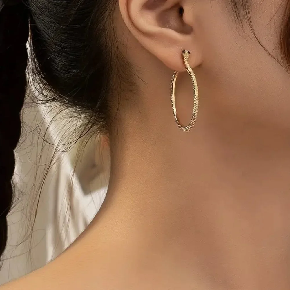 Gold Serpent Snake Blue Rhinestone Eyes Hoop Earrings NEW - Picture 7 of 7